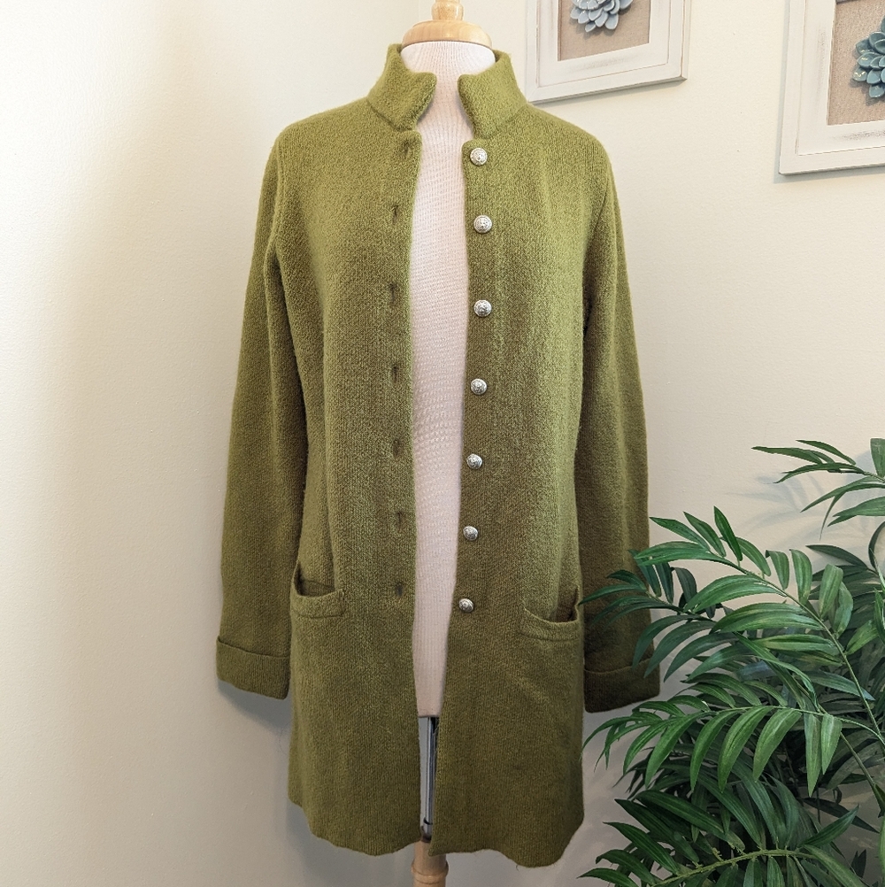 Adrienne Vittadini Vintage Knit Wool Jacket Button Up Olive Green Large